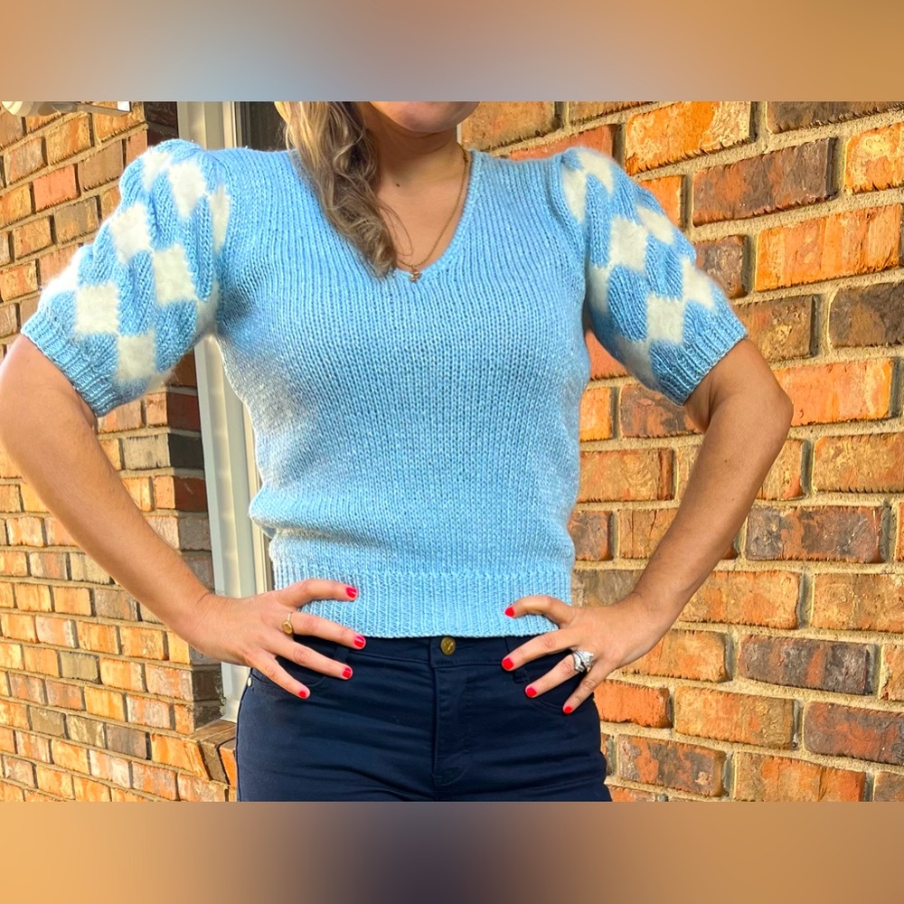 Sexy Vintage Lillie Rubin Knit Sweater S Puff elbow length Sleeve Wool Angora.